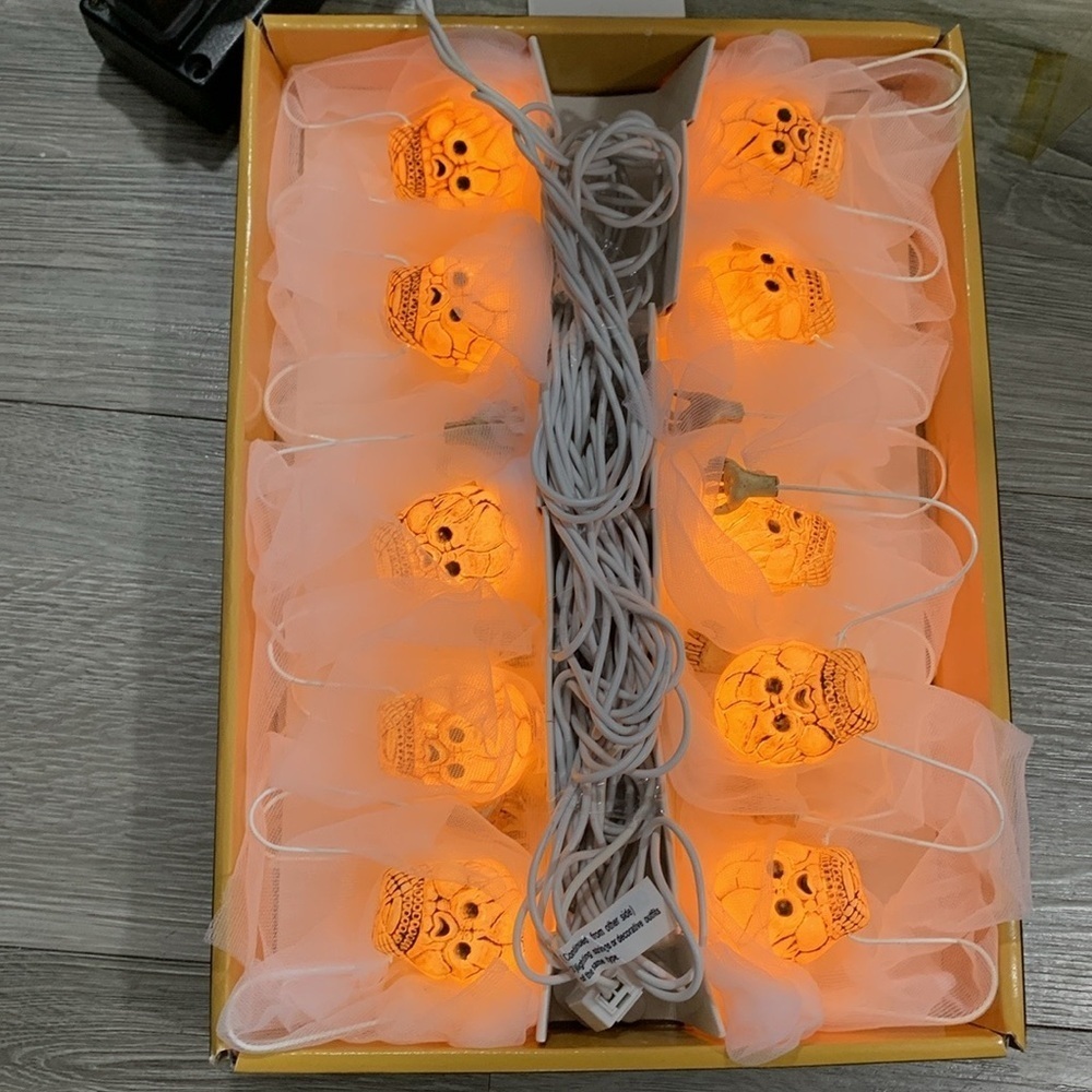 Spooky Village Skeleton Lights New Open Box